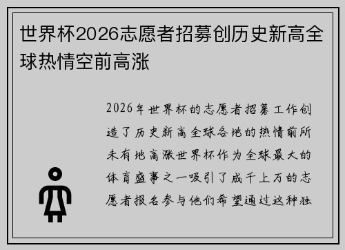 世界杯2026志愿者招募创历史新高全球热情空前高涨 世界杯2026志愿者招募创历史新高全球热情空前高涨