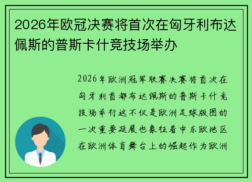 2026年欧冠决赛将首次在匈牙利布达佩斯的普斯卡什竞技场举办 2026年欧冠决赛将首次在匈牙利布达佩斯的普斯卡什竞技场举办